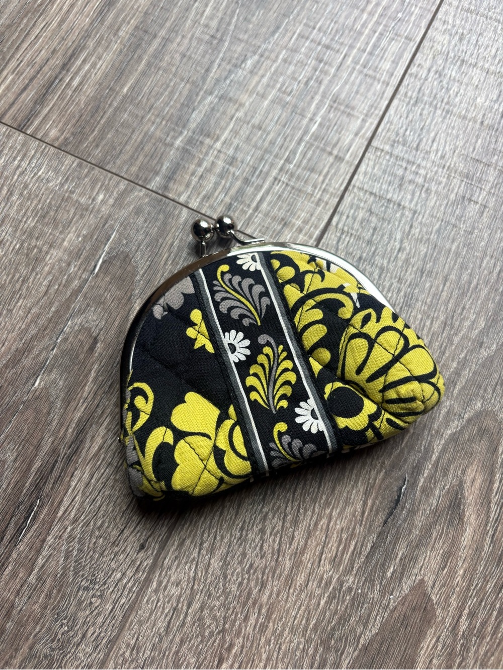 Vera Bradley Yellow Black Quilted Kiss-Lock Coin Purse